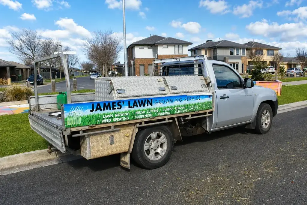 James’ ute and trailer parked between jobs on a suburban street in Werribee